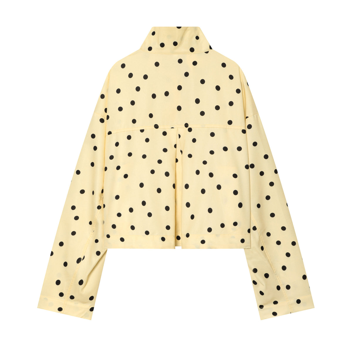 Women's Polka Dot Cropped Blouse with Stand Collar and Drawstring Fashion Glam