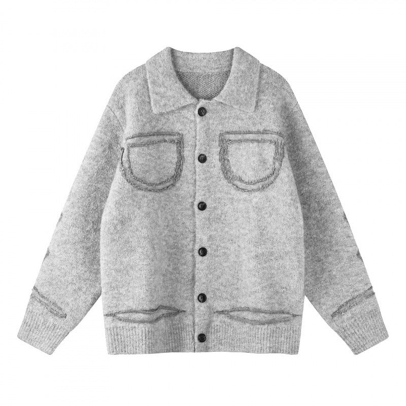Unisex Oversize Cardigan in Shirt Jacket Look with Collar, Patch Breast Pockets and Fringe Trim Fashion Glam