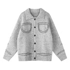 Unisex Oversize Cardigan in Shirt Jacket Look with Collar, Patch Breast Pockets and Fringe Trim Fashion Glam