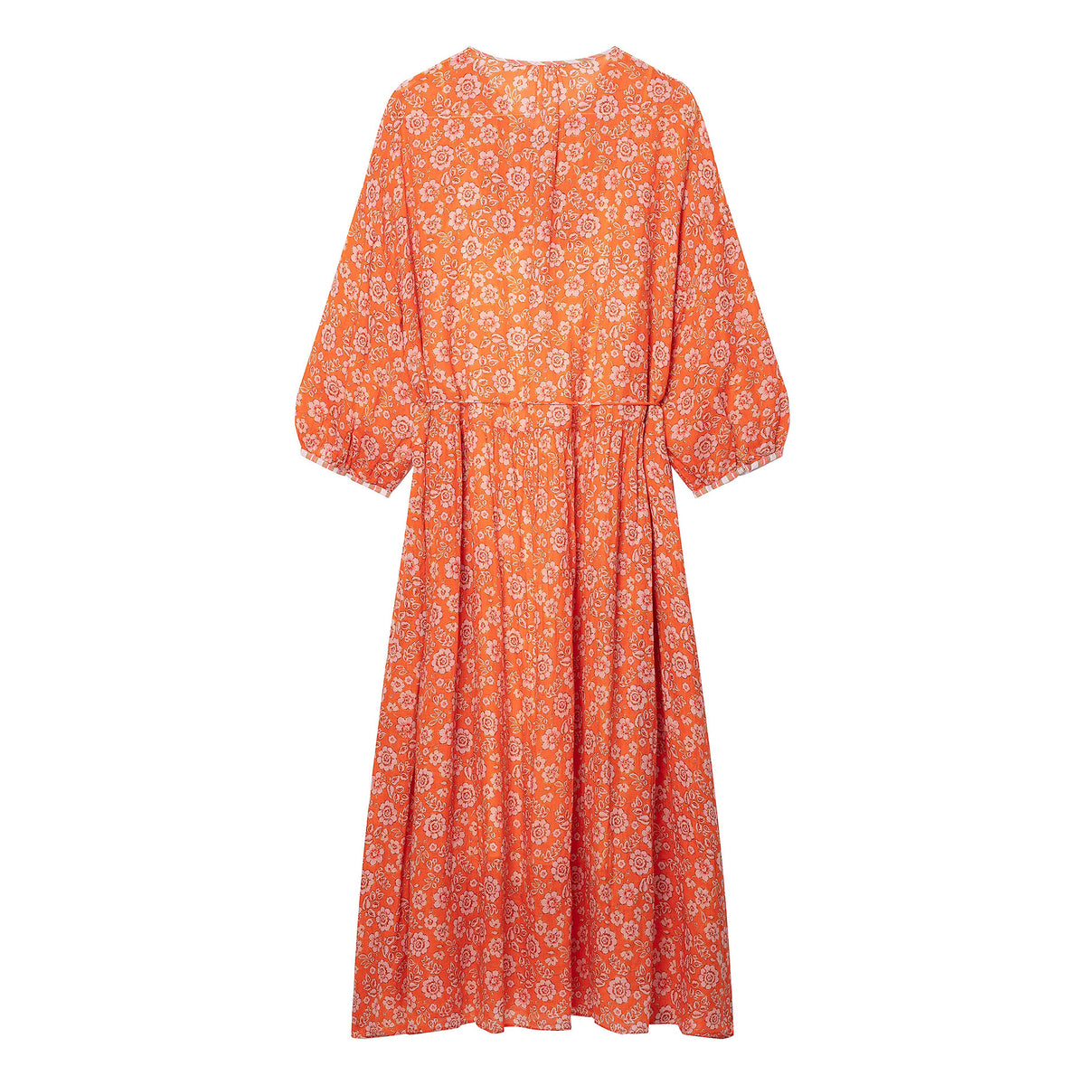 Women's maxi dress with floral print, deep round neckline and drawstring waist Fashion Glam