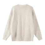 Unisex Oversized Chunky Knit Sweater with Herringbone Pattern and Round Neck Fashion Glam