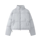Women's Cropped Oversize Puffer Jacket with High Stand Collar and Two-Way Zipper Fashion Glam