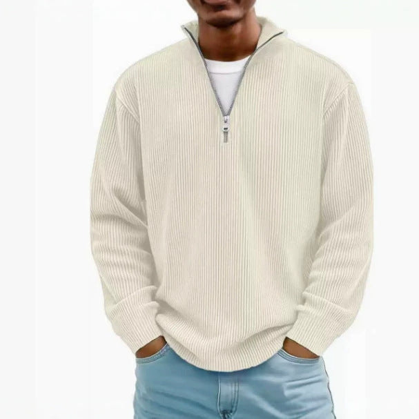 Men's ribbed knit pullover with half-zip and stand-up collar Fashion Glam