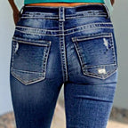 Women's cropped jeans with turn-up, mid-rise waist and used wash Fashion Glam