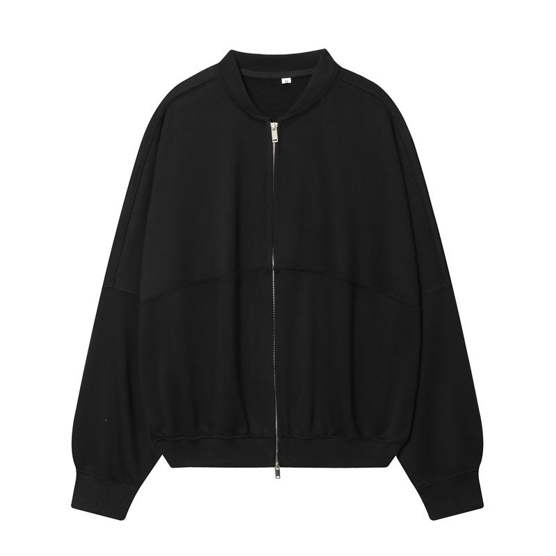 Women's Oversized Sweat Jacket with Two-Way Zipper and Ribbed Hem Fashion Glam