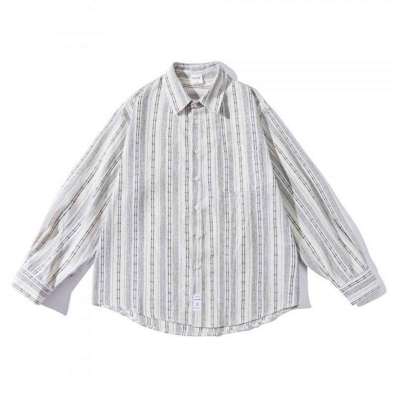 Men's oversized shirt in boxy cut with textured stripe pattern and rounded hem Fashion Glam