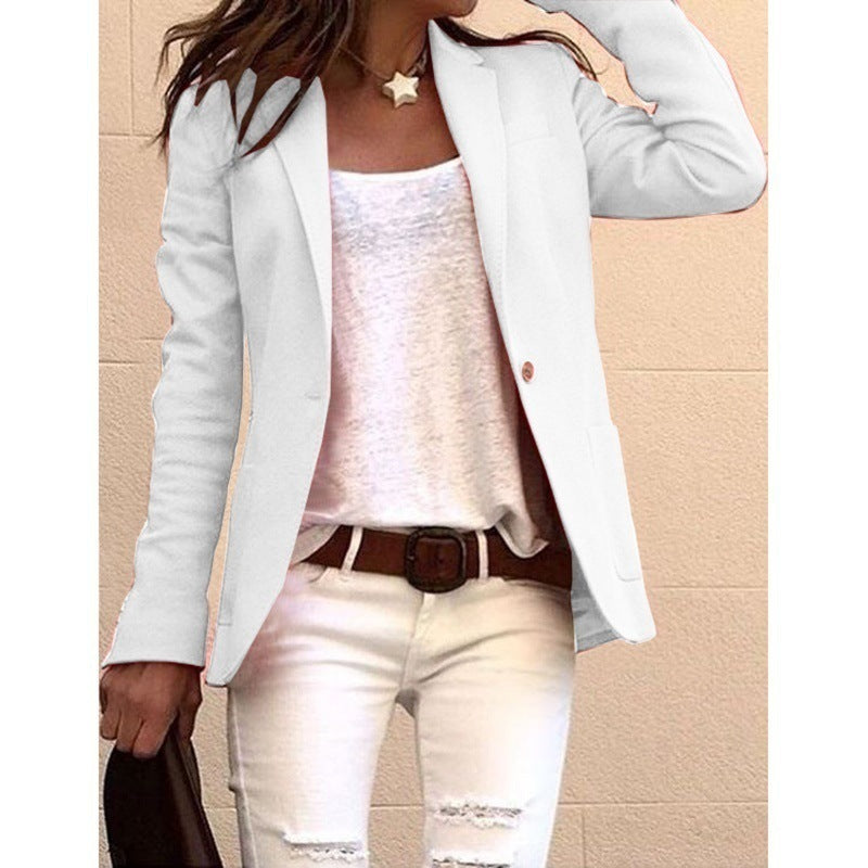 Women Tailored Single-Button Blazer with Patch Pockets Fashion Glam