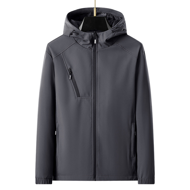 Men's lightweight softshell outdoor jacket with ergonomic hood and diagonal chest zip Fashion Glam
