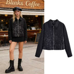Women's short jacket with full-length zipper and gradient sequin trim Fashion Glam