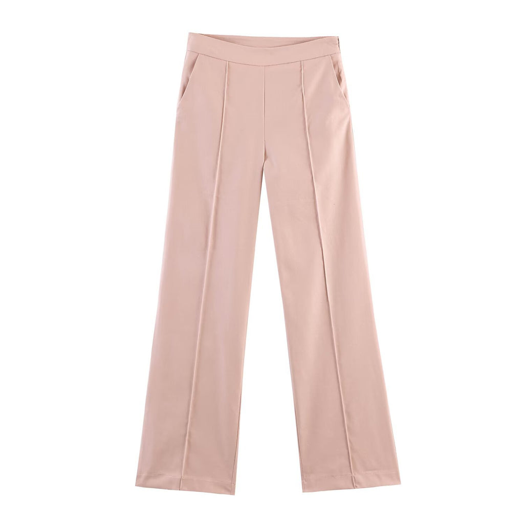 Women Wide High-Waist Suit Pants with Crease and Side Pockets Fashion Glam
