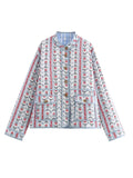 Ladies quilted short jacket with stand-up collar, patch pockets and fine ethnic print Fashion Glam
