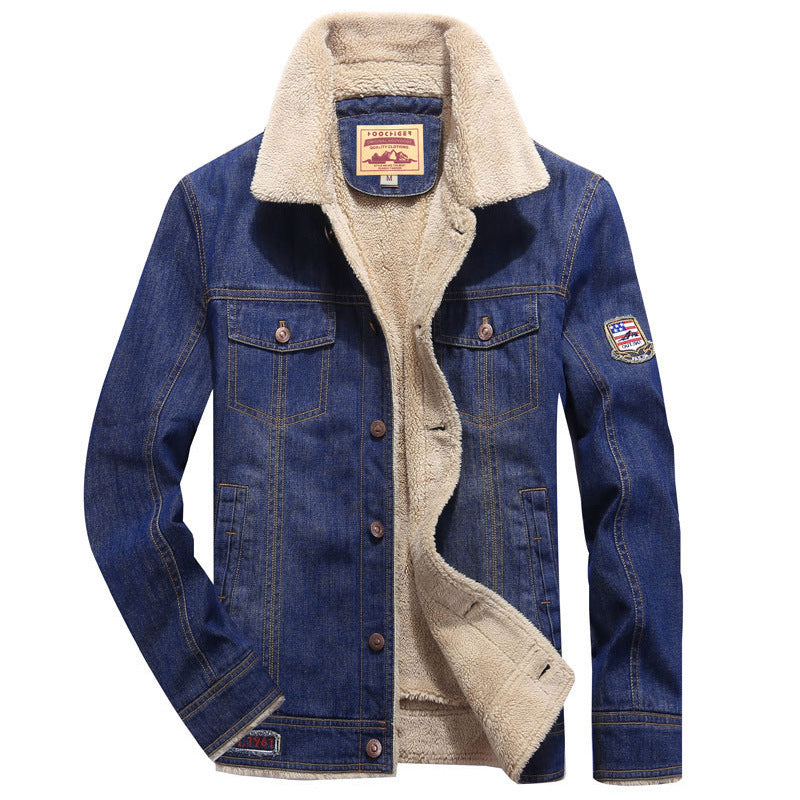 Men's insulated Sherpa denim jacket with teddy lining and patch chest pockets Fashion Glam