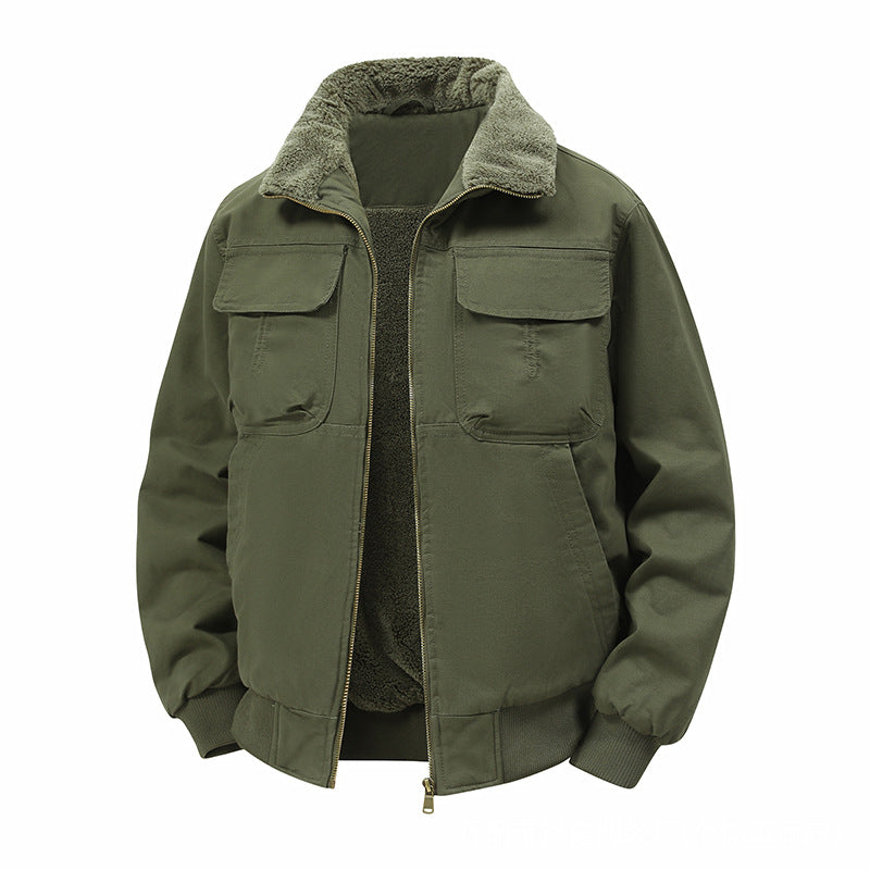 Men's thermo bomber jacket with full zip, sherpa collar, and utility pockets Fashion Glam