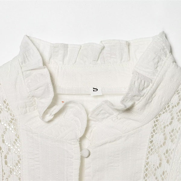 Ladies romantic Victorian lace blouse with stand-up collar and balloon sleeves Fashion Glam