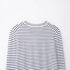 Women's fine knit cardigan with nautical striped pattern, round neckline and mother-of-pearl button placket Fashion Glam