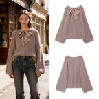 Women Oversize Mohair-Optics Knit Sweater with Back Bow Fashion Glam