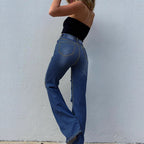 Women High-Waisted Ripped Wide-Leg Jeans with Extra Large Knee Cutouts and Waist-Shaping waistband Fashion Glam