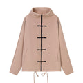 Women's lightweight boxy jacket with stand-up collar, zipper front, drawstring and decorative knot closures Fashion Glam