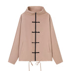 Women's lightweight boxy jacket with stand-up collar, zipper front, drawstring and decorative knot closures Fashion Glam