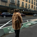 Women's Short Boxy Faux Fur Coat with Wide Shawl Collar and Luxurious High-Pile Texture Fashion Glam