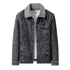 Men's Overshirt Jacket made of Denim with Teddy lining and Sherpa collar Fashion Glam