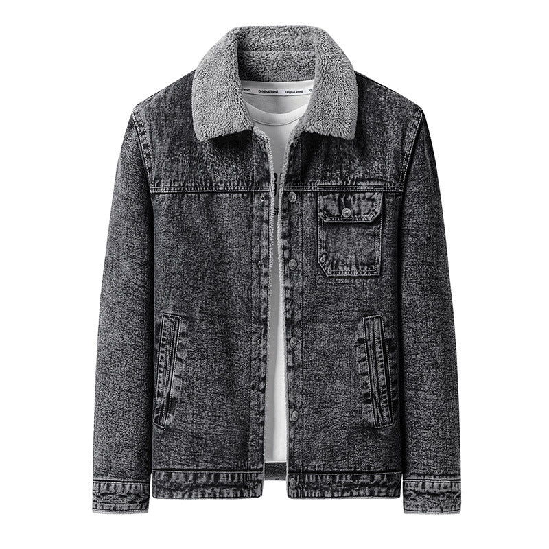 Men's Overshirt Jacket made of Denim with Teddy lining and Sherpa collar Fashion Glam
