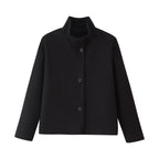 Women's Boxy Short Jacket with High Stand Collar and Concealed Button Placket Fashion Glam