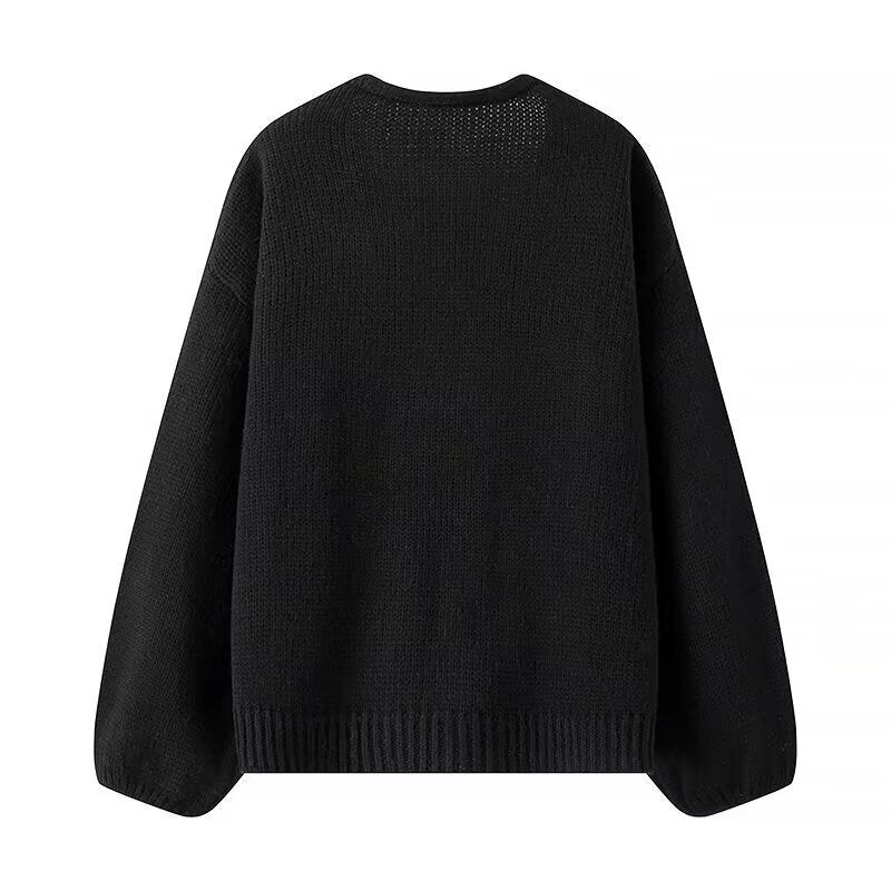 Women's Oversized Knit Cardigan with V-Neck and Sequin Bows Fashion Glam
