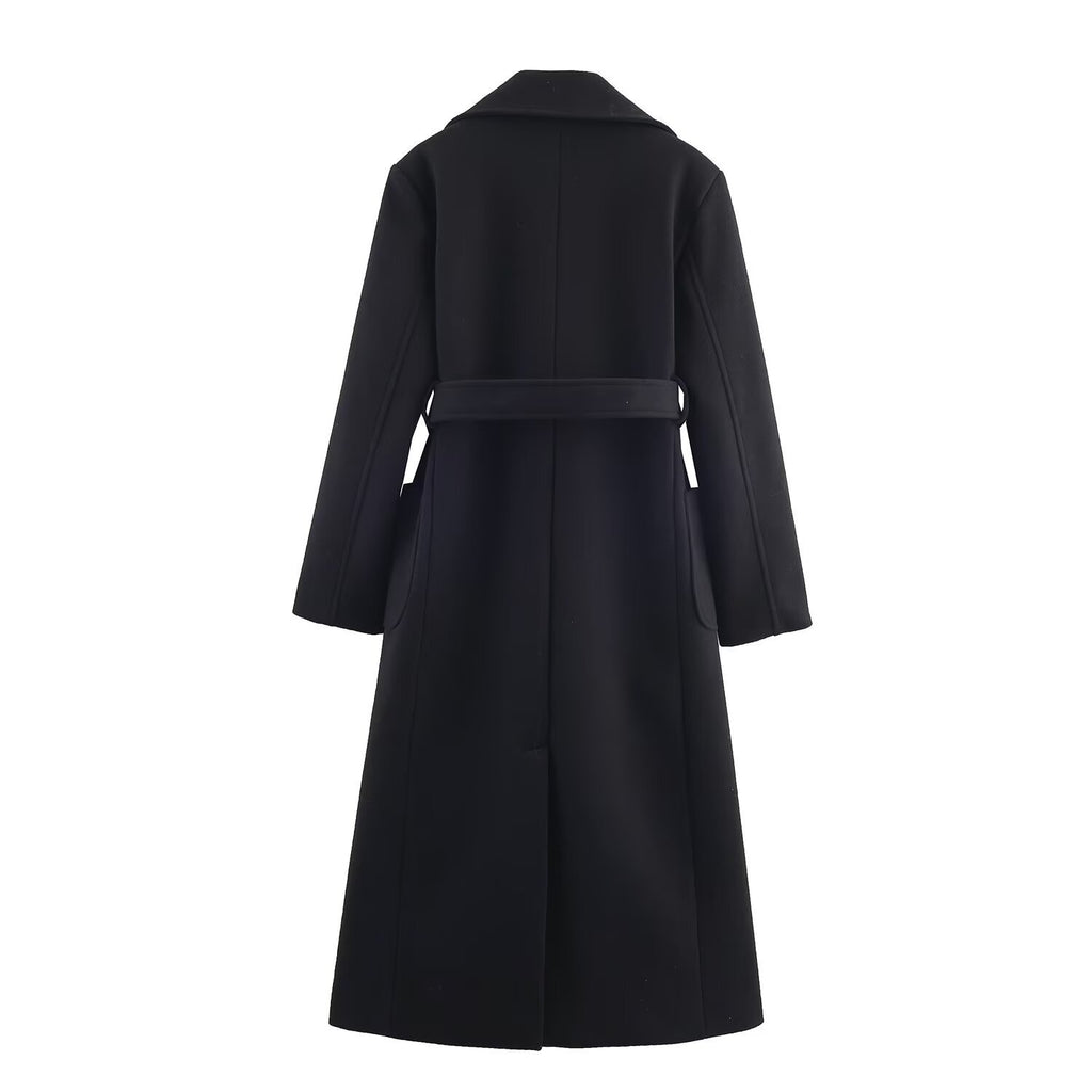 Women's wrap coat made of wool blend with belt at the waist and large patch pockets Fashion Glam