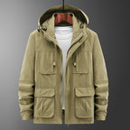 Men's Lightweight Outdoor Field Jacket with Hood, four patch pockets and concealed zipper Fashion Glam