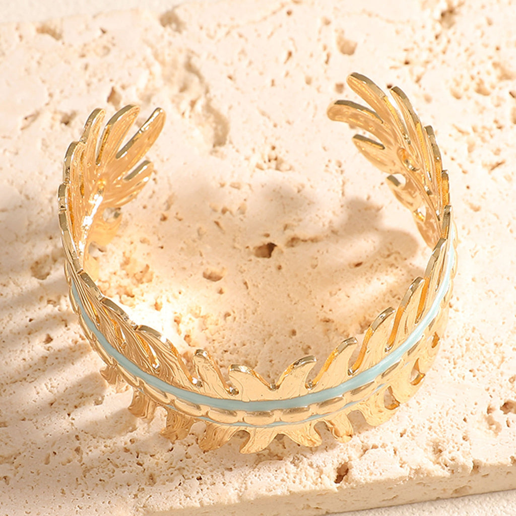 Women Open Bangle in Elegant Leaf Design Fashion Glam