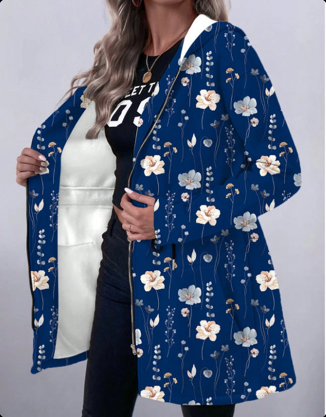 Women's Floral Print Hooded Parka with Padded Lining Fashion Glam