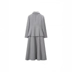 Ladies Two-Piece Boucle Tweed Set with Fitted Button Blazer and Flared Midi Skirt Fashion Glam