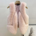 Women's Sleeveless High-Pile Faux Fur Vest with Tailored Fit and Inset Pockets Fashion Glam
