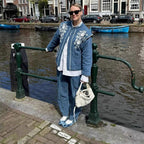 Women Quilted Linen Look Stand Collar Jacket with Folk Chest Embroidery & Patch Pockets Fashion Glam
