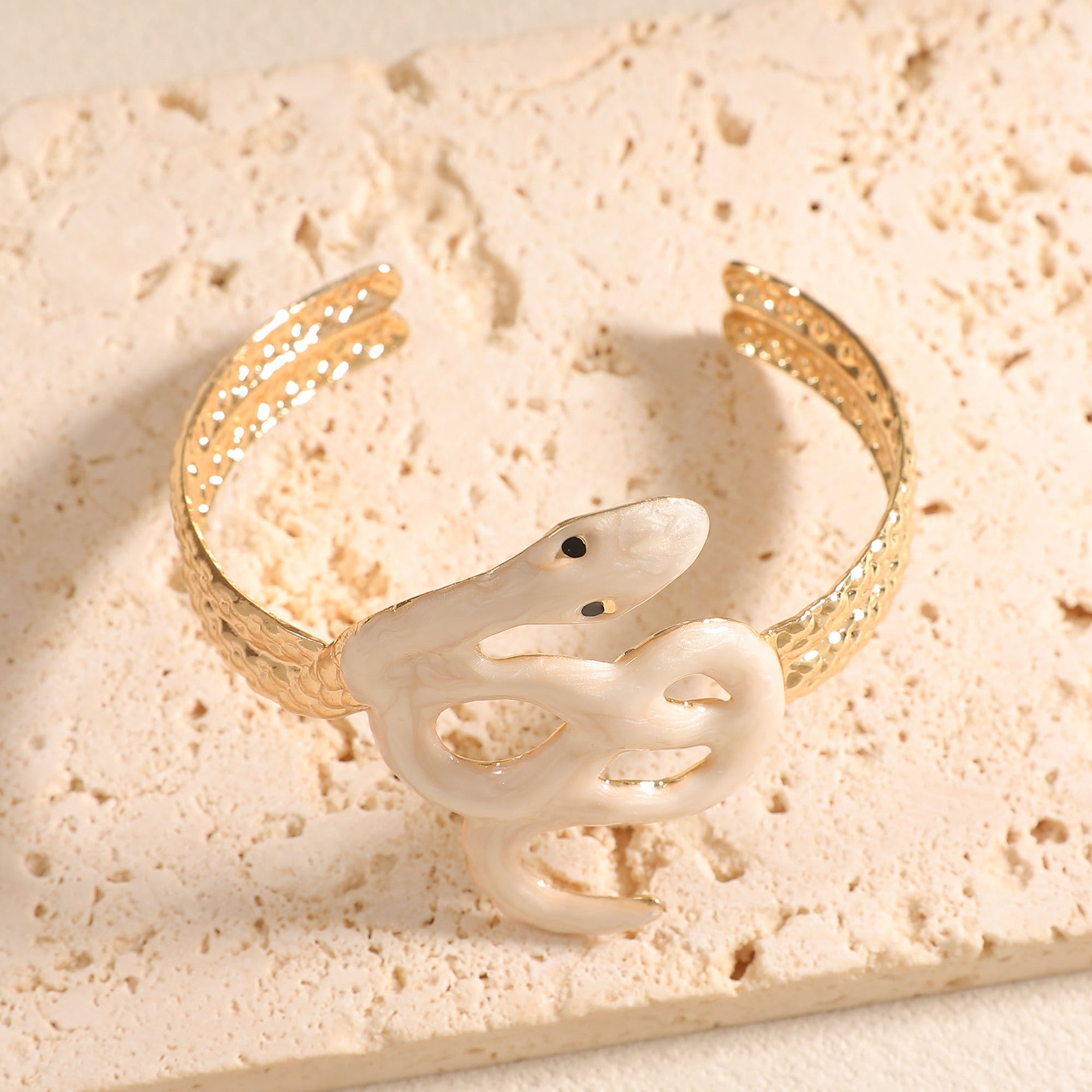 Women Open Cuff Bracelet with Artistic Snake Design Fashion Glam