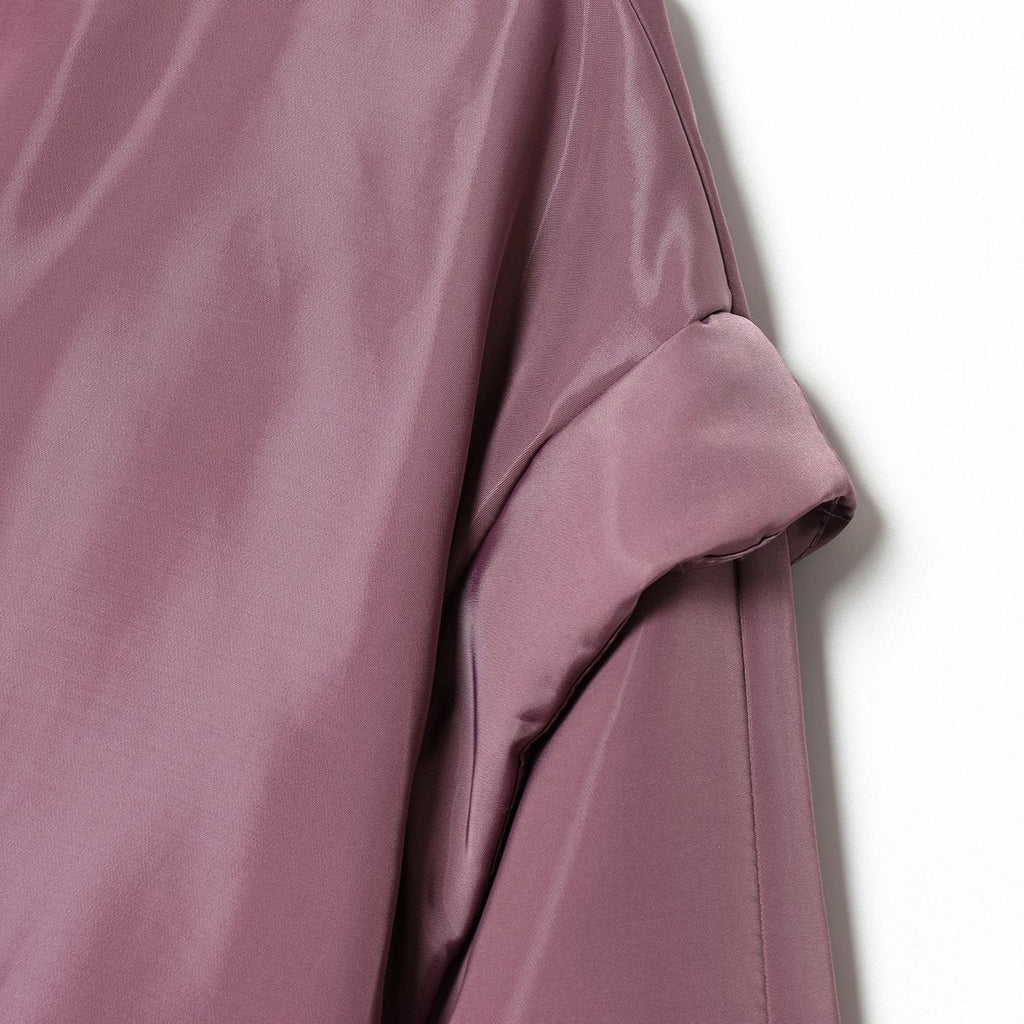 Women Cropped Padded Satin Jacket with High Stand Collar and Waist Smocking Fashion Glam