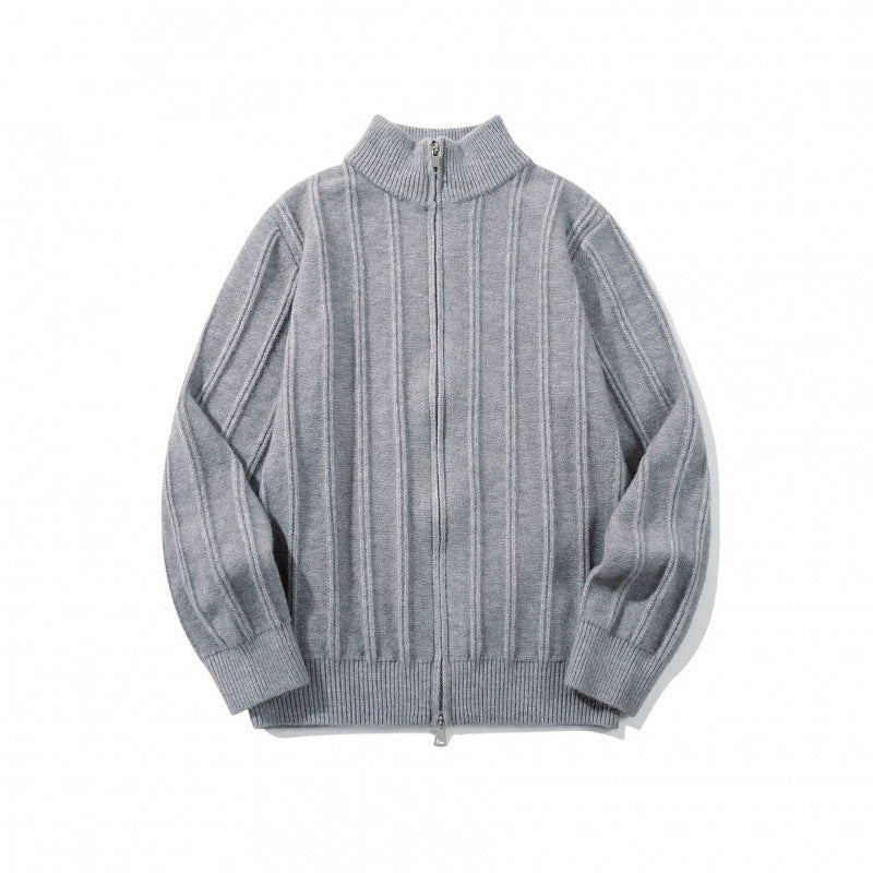 Unisex Zip Sweater with Stand-Up Collar and Vertical Structure Fashion Glam