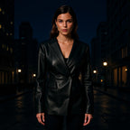Women's Tailored Faux Leather Blazer with Single Button and Contoured Silhouette Fashion Glam
