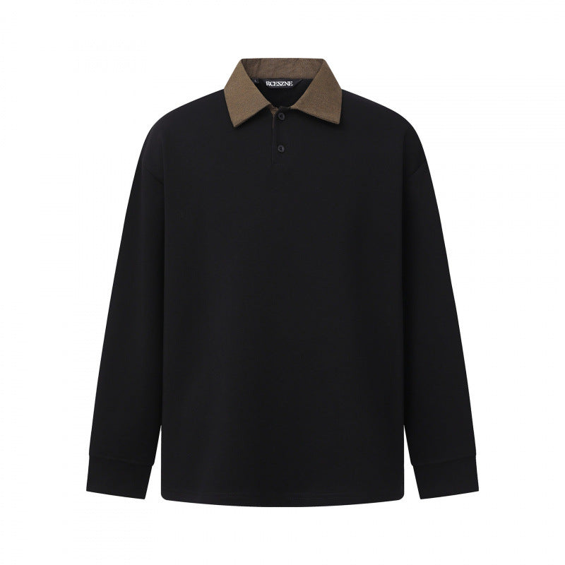 Men's Oversized Polo Shirt in Sweatshirt Style with Contrasting Collar Fashion Glam