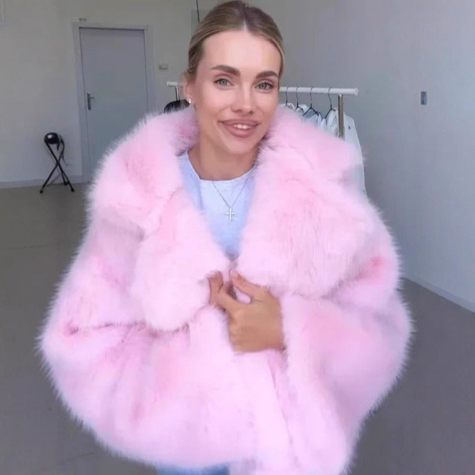 Women Cropped Faux Fur Bomber with Voluminous High Pile Fashion Glam