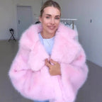 Women Cropped Faux Fur Bomber with Voluminous High Pile Fashion Glam