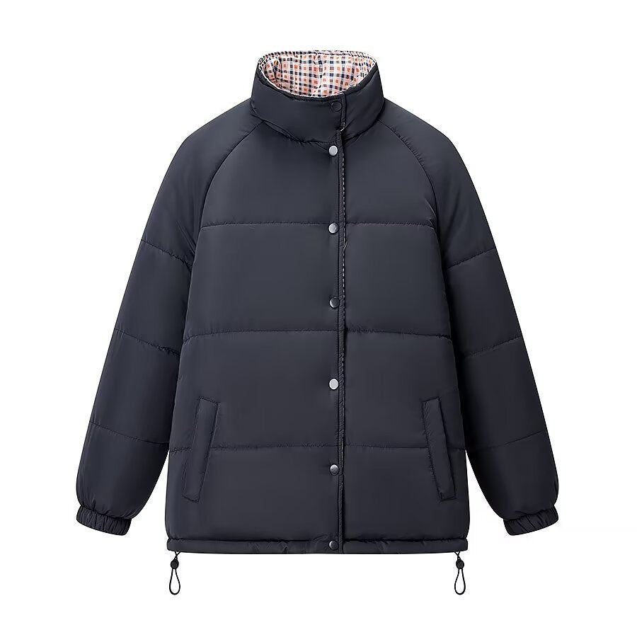 Women's Short Cut Quilted Oversized Winter Jacket with Drawstring and Raglan Sleeves Fashion Glam