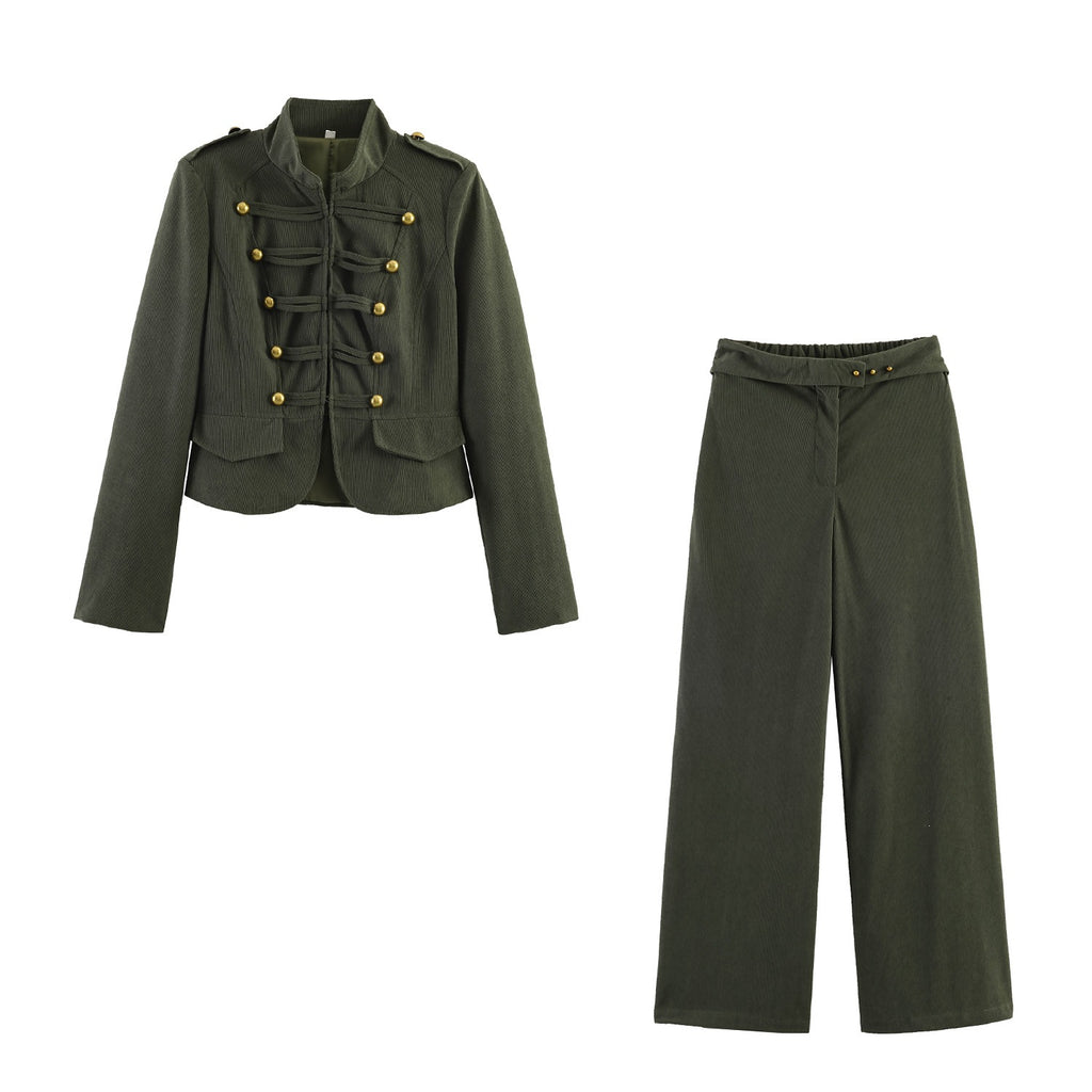 Women Wide Highwaist Pants with Turned-Up Waistband and Cord Look Fashion Glam