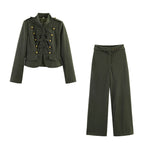 Women Wide Highwaist Pants with Turned-Up Waistband and Cord Look Fashion Glam