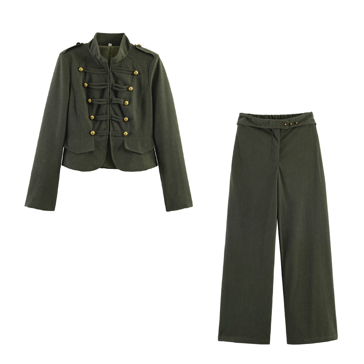 Women Wide Highwaist Pants with Turned-Up Waistband and Cord Look Fashion Glam