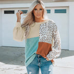 Ladies Oversize Patchwork Sweater with Animal Print and Textured Knit Fashion Glam