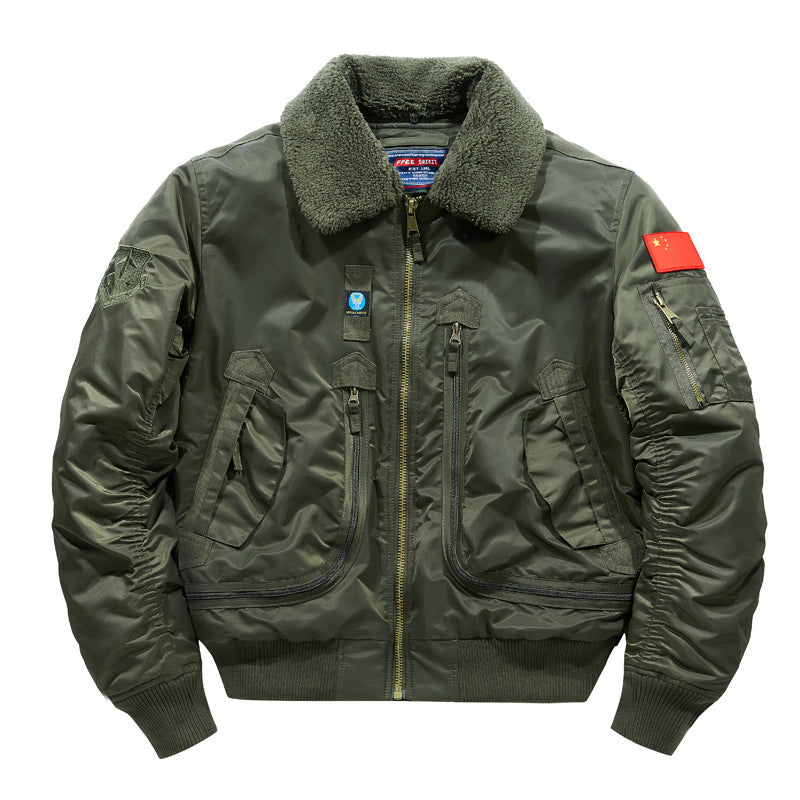 Men's pilot bomber jacket with teddy collar and multifunctional organizer pockets Fashion Glam