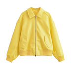 Women's Oversized Bomber Jacket with Shirt Collar, Concealed Zip Fastening and Wide Ribbed Cuffs Fashion Glam