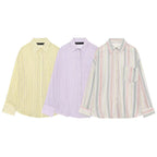 Women's oversized shirt blouse with stripes, chest pocket, and loose fit Fashion Glam